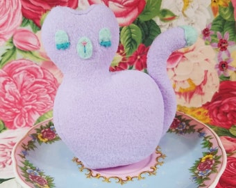 Fluffy Bottom Kitty-lilac purple and mint blue kawaii elegant miniature felt plush kitty cat