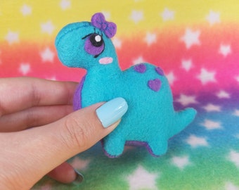 Fluffy Bottom Bonnie Brontosaurus-kawaii blue and purple dinosaur 80s-inspired neon fluffy bottom plushie