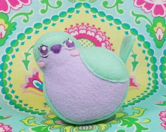 Fluffy Bottom Bird-miniature kawaii felt mint blue and purple chubby plush bird