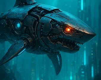 Robotic Shark & Panther Wallpapers – Cyberpunk Sci-Fi Phone Backgrounds