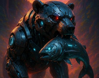 Cyberpunk Animal Phone Wallpaper Pack – Futuristic Bear & Snake Digital Backgrounds