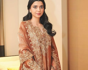 Frendy Silk Embroidered Kurti Palazzo Suit Set with Dupatta – Sequin Zari Work Party Wear