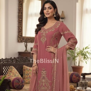 Embroidered Georgette Kurta Suit with Palazzo & Soft Net Dupatta – Festive and Indian Wedding Dress