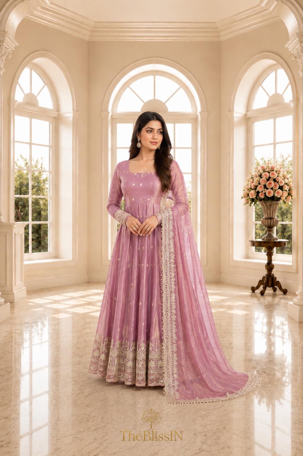 full flared anarkali dress Full Sleeve Long White Color Anarkali Gown main image 1