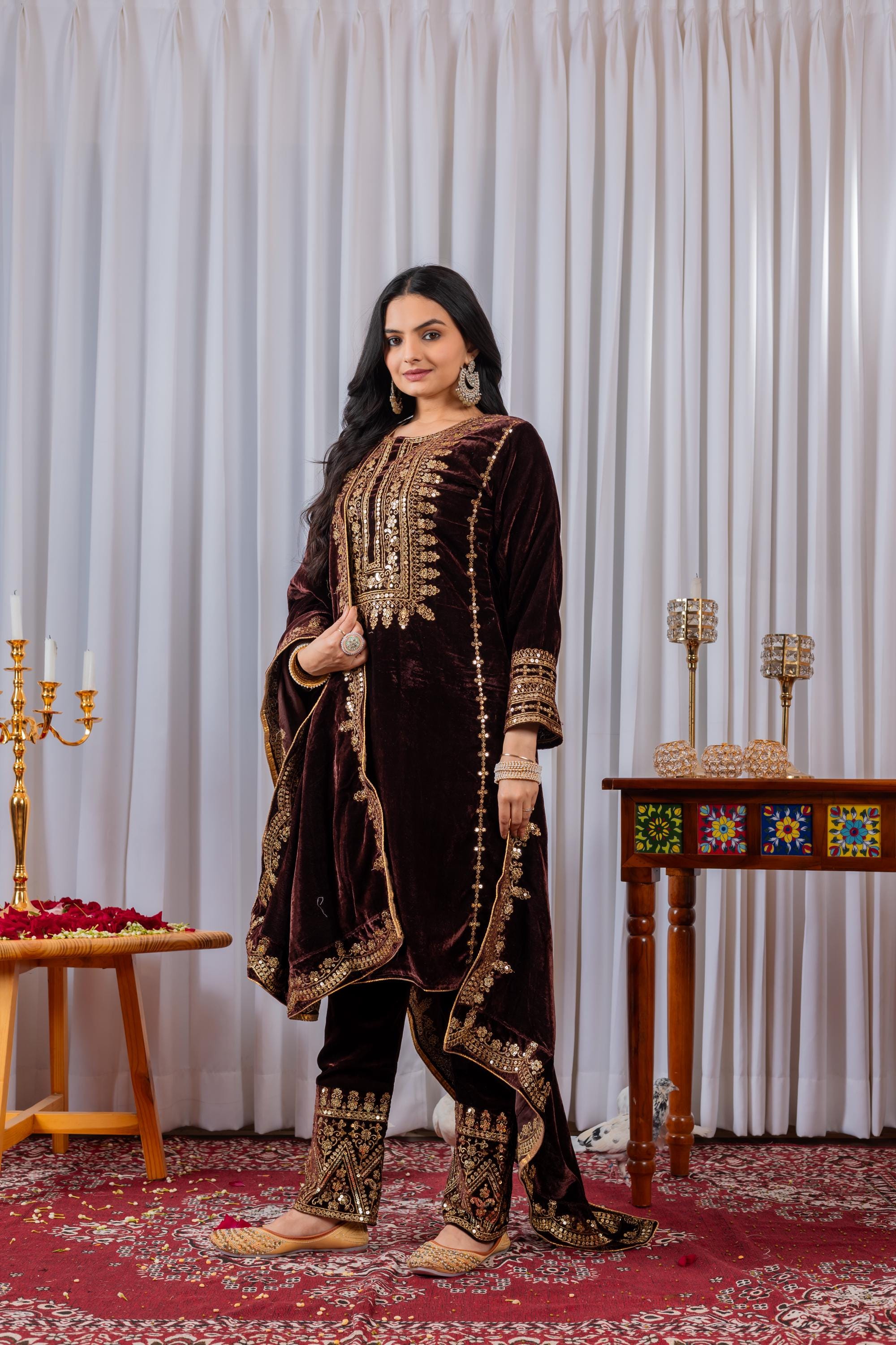 Brown Velvet Pakistani Suit - Etsy