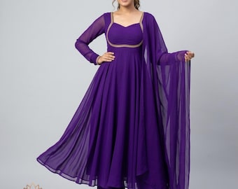 Purple Georgette Anarkali Suit Set with Dupatta | Elegant Indian Ethnic Wear Gown