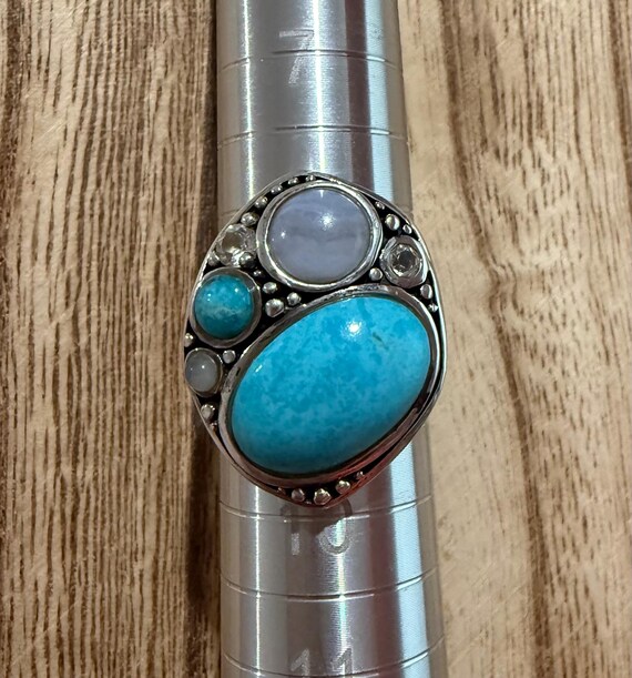 Sterling Silver Multi-Stone Statement Ring SZ 9 T… - image 3