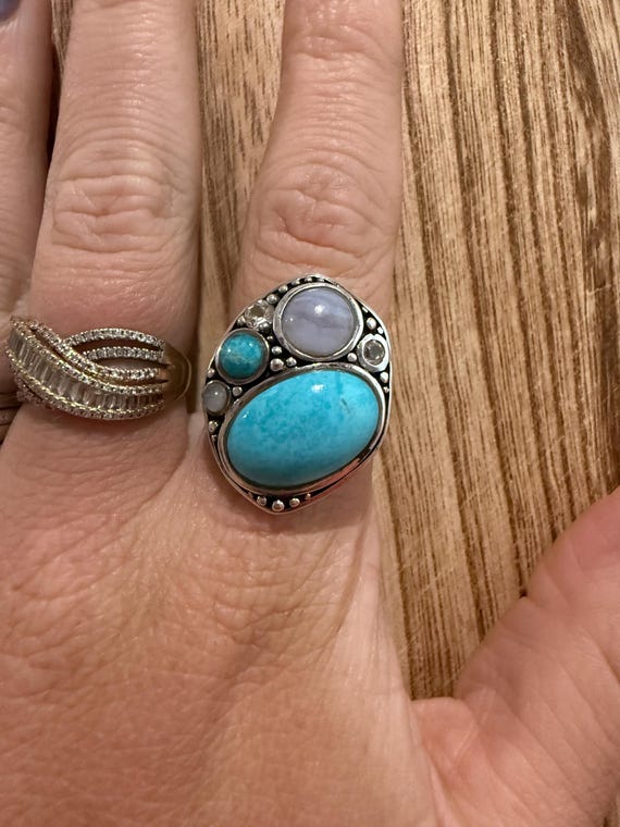 Sterling Silver Multi-Stone Statement Ring SZ 9 T… - image 2