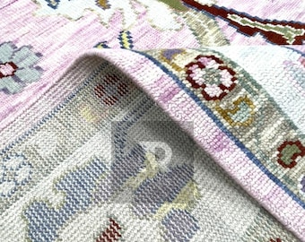 Hand Knotted Oushak Rug, Pink Wool Area Rug, Vintage Turkish Style Floral Carpet, Pastel Living Room Rug, Handmade Decor