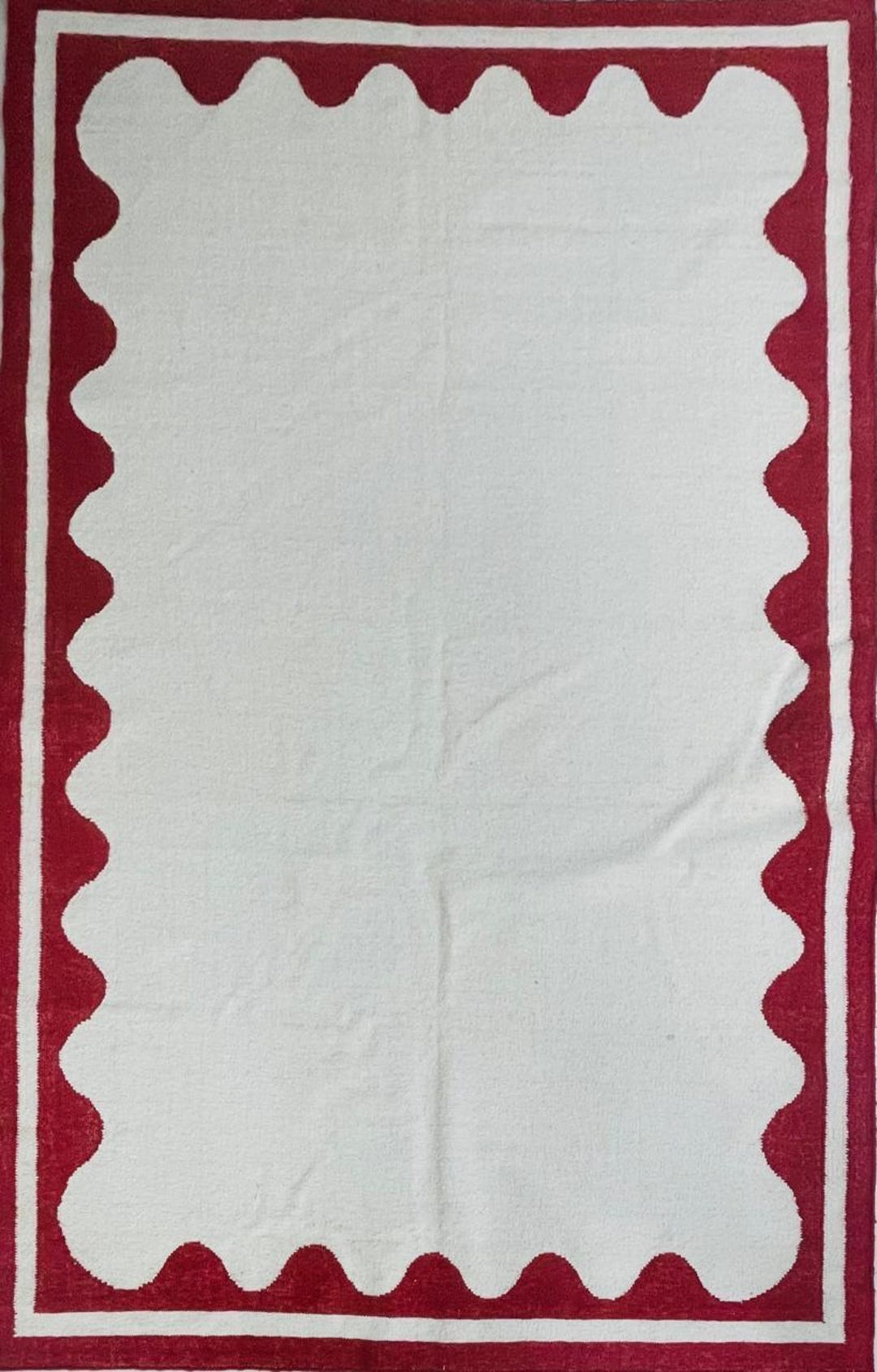 Red Rug White Line Work Red Ivory Dhurrie Rug, Modern Geometric Flatweave Carpet, Handmade ...