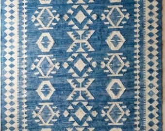 Nordische Knoten Handgewebter Blauer Kilim Wollteppich - Stammes-Geometrischer Teppich