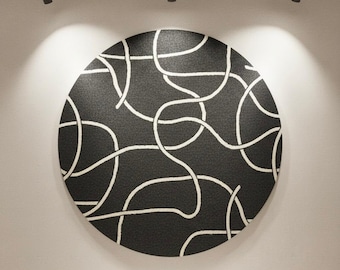 Black Round Rug Modern Abstract Rug Minimalist Circle Rug Hand Tufted Wool Area Rug Geometric Line Living Room Carpet