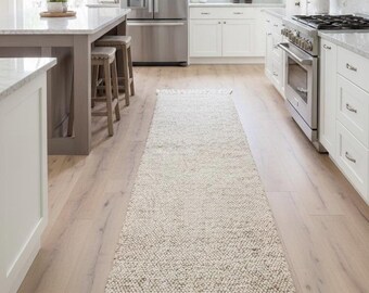 Handmade Textured Rug | Beige Runner for Living Room, Kitchen | Minimalist Home Decor, Handwoven Jute