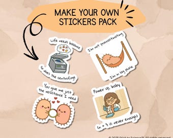 Crea tu propio paquete de pegatinas científicas: elige entre 30 pegatinas de vinilo impermeables con temática científica.