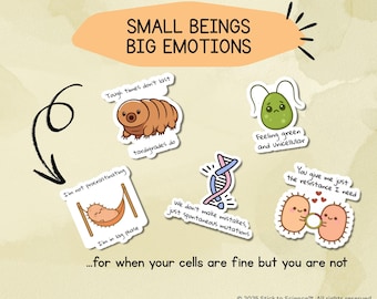 Small Beings, Big Emotions – Science sticker pack, vinyl stickers for scientists & students
