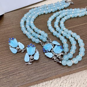 Blue Crystal Necklace and Earrings Set: Handmade Beaded Jewelry