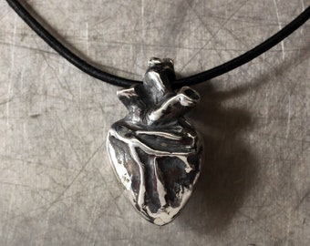 Anatomical Human Heart sterling silver pendant