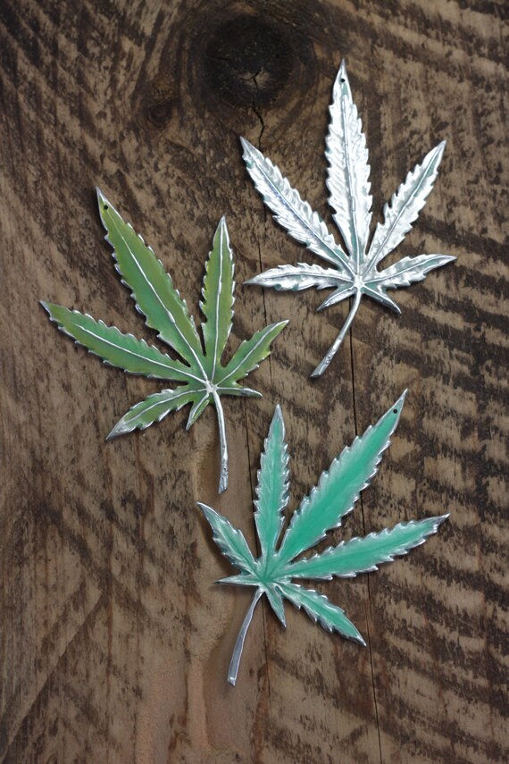 Cannabis Leaf Silver Pewter And Glow In The Dark Resin