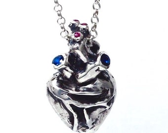 Anatomical Human Heart sterling silver pendant