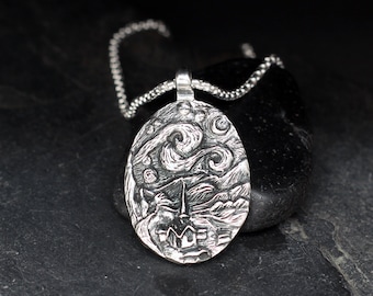 Starry Night round sterling silver pendant necklace