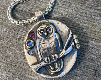 Little owl locket in sterling silver