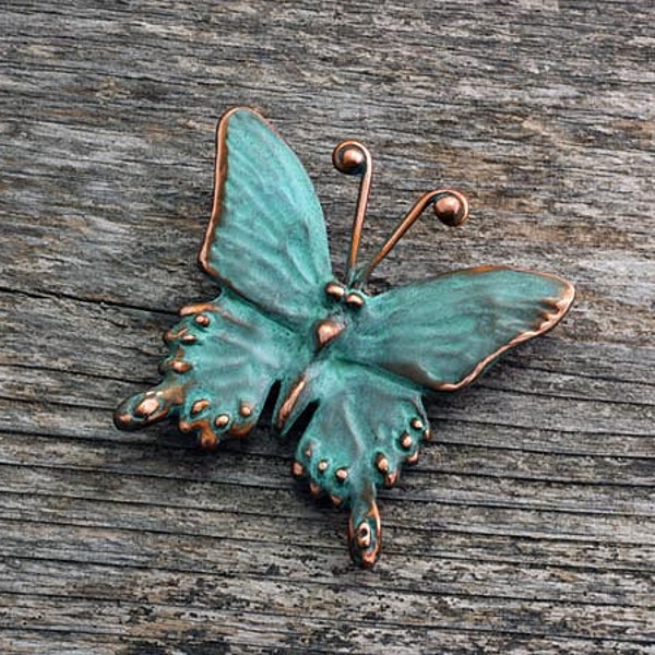 Blauer Schmetterling Brosche - Kupfer Patina