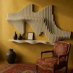 Parametric Wavy Wooden Floating Shelves Wall Decor, Parametric Wall Art, Wave Design Floating Shelf, Sound Diffuser Wood Panel