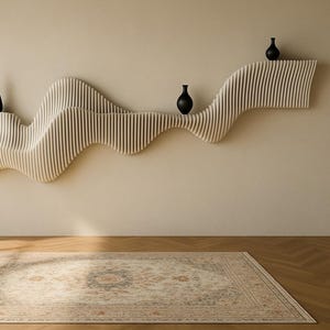 Parametric Wooden Wave Shelf, Modern Wall Art, Floating Sculptural Shelf Handmade Wavy Wood Decor, Parametric Wall Decor for Living Room
