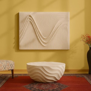 Parametric Wood Wall Art Panel, Wavy Sound Diffuser Round Wall Decor, Contemporary Wooden Acoustic Sculpture