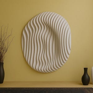 Parametric Wooden Wall Art Floating Shelf,  Modern Wood Wall Sculpture with Sound Wave Form, Wavy CNC Art Panel for Minimalist Interiors