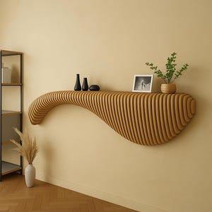Modern Sculptural Wall Shelf in White, Minimalist Floating Shelf for Living Room or Entryway Decor, Unique Contemporary Art Storage