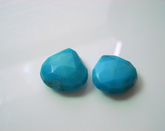 2 Pieces Sleeping Beauty Turquoise Large Faceted Hearts 12MM x 12MM One Pair (#5)