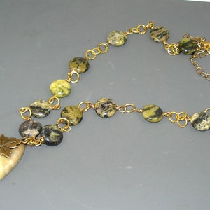 Green Turquoise and Brass Necklace with Large Pendant