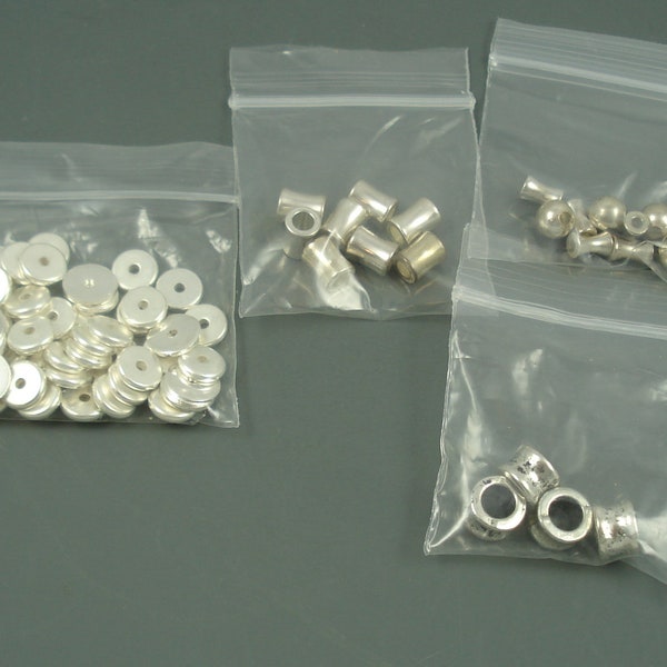 Mixed Smooth Shiny Silver Tone Spacer Beads