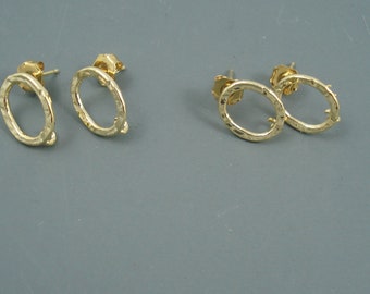 Earring Posts, Two Pairs Hammered Gold Earring Post with Loop