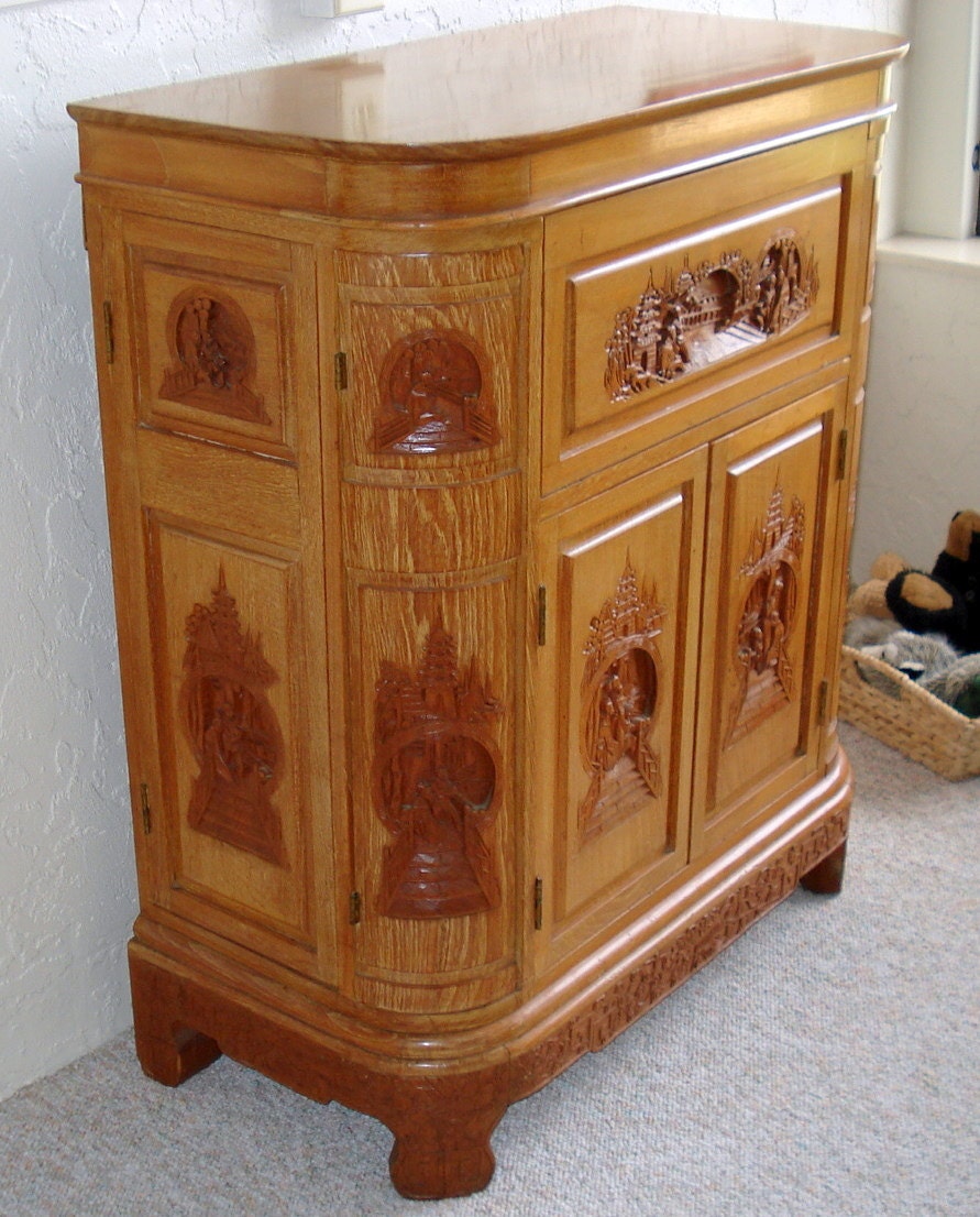 Vintage Teak Bar Japanese 1940's Hand carved Teak with Etsy