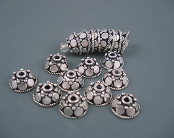 Silver Tone Bead Cap, Mirrored Surface,  10MM 18 Pieces