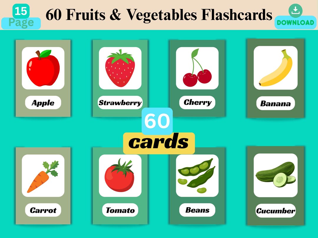 Printable Fruits and Vegetables Flashcards for Kids | 60 English ...
