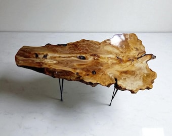 Live Edge Olive Wood Coffee Table, Rustic Free Form Slab Table with Hairpin Legs, Modern Statement Furniture, Handmade Wooden Center Table