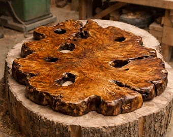 Natural Live Edge Olive Wood Slab for Epoxy DIY, 4cm Thick Rustic Olive Wood Round with Holes, Unique Unfinished Wood for Resin Art