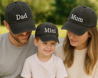 Bestickte Mama Papa Minihüte, Benutzerdefinierte Familie Passende Baseballkappen, Schwangerschaft enthüllen dem Familienhut, Weihnachtsgeschenke, Geschenk für neue Eltern