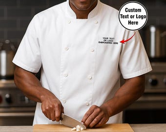 Chaqueta de chef bordada personalizada, chaqueta de chef panadero con nombre, nombre o logotipo personalizado, chaqueta con monograma y bandera en las mangas, uniforme de chef, chaqueta de trabajo de cocina.