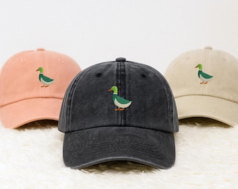 アヒルの刺繍入りヴィンテージキャップ、かわいいマガモの鳥の野球帽、自然野生動物のお父さんのコットンハット、ユニセックスのグースダックキャップ、クールな動物愛好家へのギフト