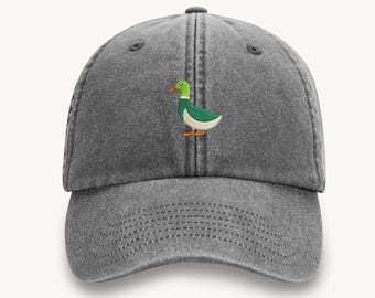 アヒルの刺繍入り野球帽、ヴィンテージマガモのユニセックスキャップ、アウトドア野生動物のお父さんキャップ、面白いおどけたガチョウの帽子、自然や動物愛好家へのギフト