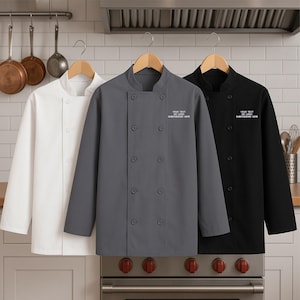 Personalised Embroidered Chef Jacket, Custom Name or Logo Uniform, Professional Kitchen Coat, Cooking Gift for Him or Her, Chef Workwear Top