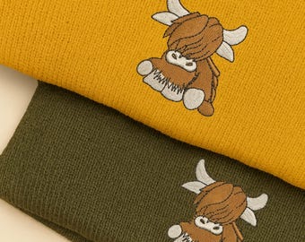 Leuke geborduurde muts Schotse Hooglander, Schotse Hooglander wintermuts, boerderijdieren wintermuts, koe geschenken, Schotse koe minnaar hoed, Schots cadeau