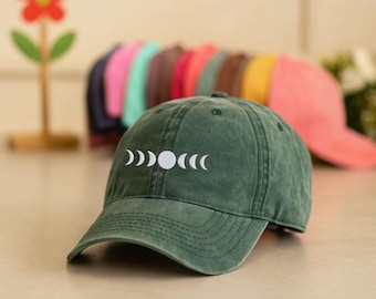 Bestickter Hut mit Mond, Vintage Mondphasen Baseballkappe, Himmlischer Astrologie Hut, Ästhetischer Mond Liebhaber Geschenk, Astronomie Kappe für Sie Ihn