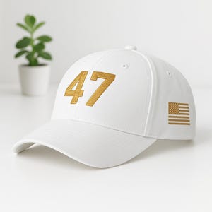 Embroidered 47 Charlie Kirk Hat, Gold USA Flag Baseball Cap, MAGA Trump 47 Patriotic Gift for Men Women