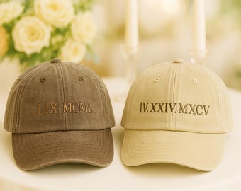 Custom Roman Numerals Cap, Vintage Couple Matching Baseball Hats, Wedding Date Hats for Couple, Newlywed Summer Hats, Couple Memorial Gifts