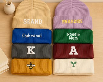 Tuque Personnalisé - Custom Printed Patch With Your Name Or Logo, Unisex Winter Hat Personalised Beanie Hat - Foto 5